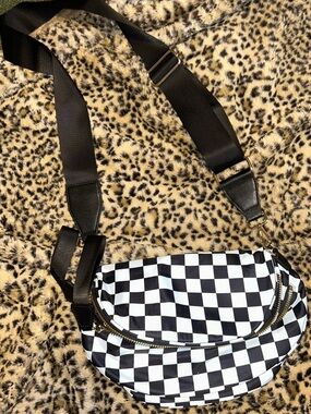 Black & White Checkerboard Crossbody Bum Bag
